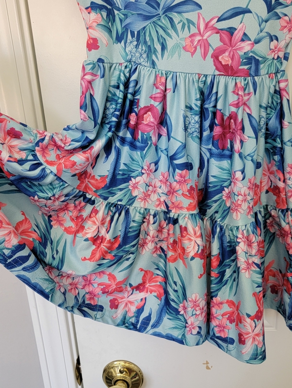Tommy Bahama Blue Pink Tropical Sundress Tiered Ruffles Short Puff Sleeve 4T - Picture 4 of 10